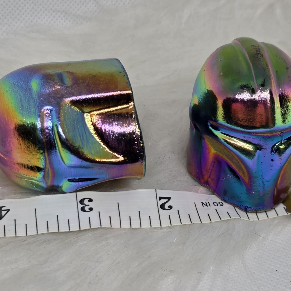 Rainbow Aura Obsidian Mandalorian Helmet Carving | Titanium Crystal | Star Wars - Picture 8 of 8